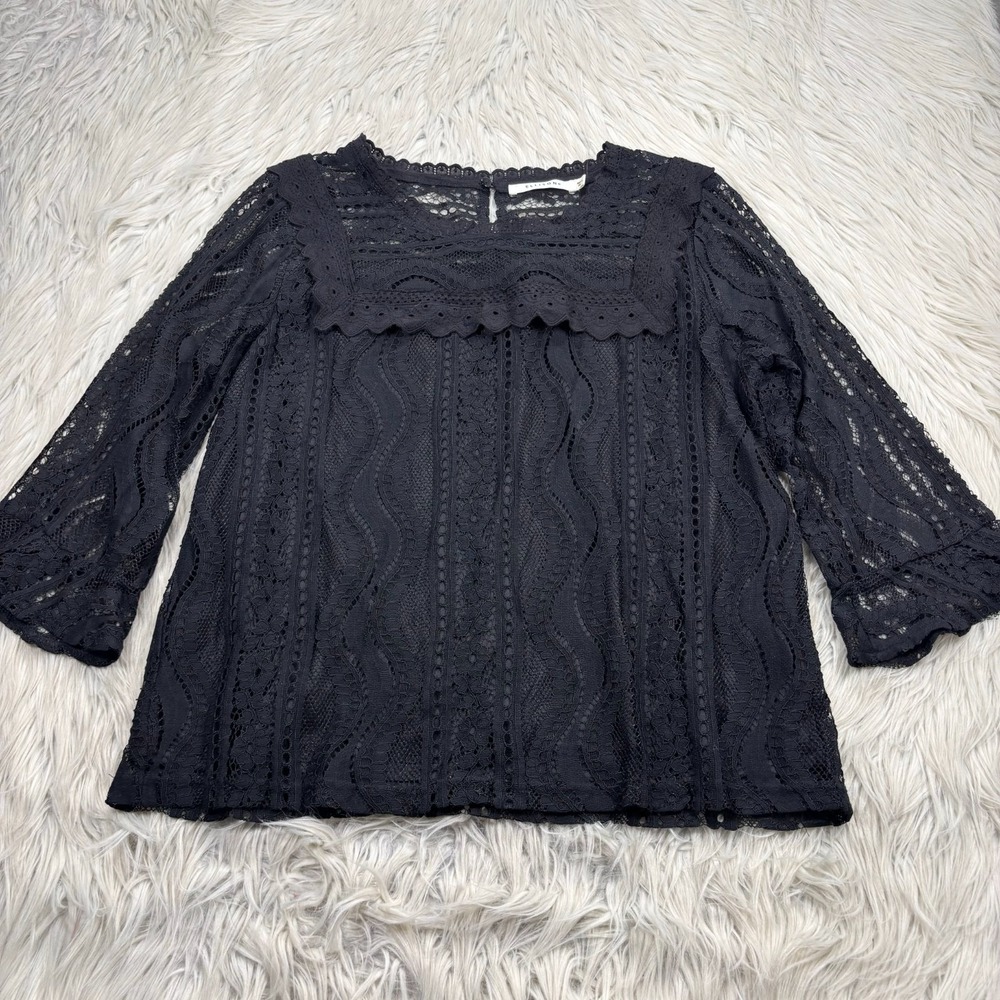 Ellison Women's L Black Lace Blouse Ruffle Sheer Whimsigoth Romantic Victorian
